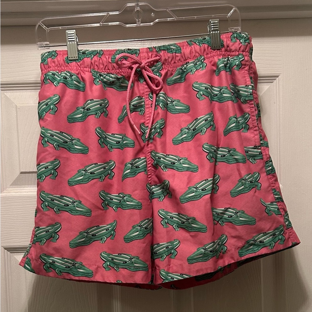 H&M Pink Swim Shorts with Green Gator Print